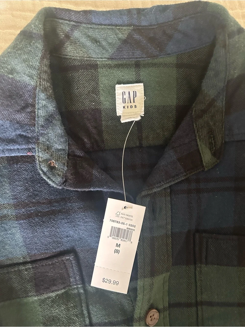NWT Gap Kids 8 Flannel Shirt